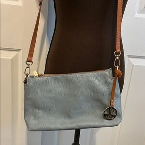 Valentina Sky Blue and Tan Crossbody Bag
